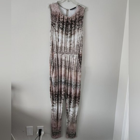 ILSE JACOBSEN | jumpsuit snakeskin printed taupe gray sz XL - Picture 1 of 6